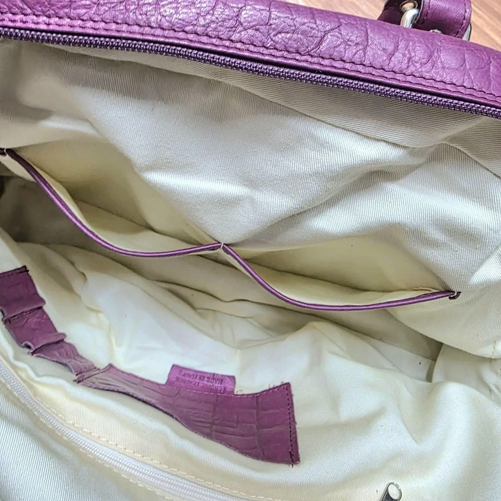 Nordstrom Purple Croc Leather Satchel Bag Purse Large Top Handle Travel Italy
